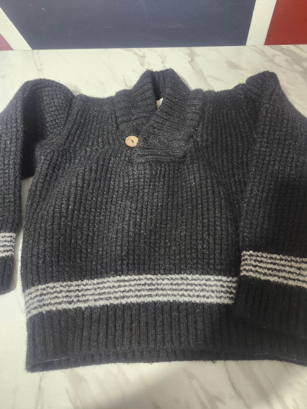 Aran Islands Knitwear Kids L Shawl Collar Wool Sweater Grey Made in Ireland